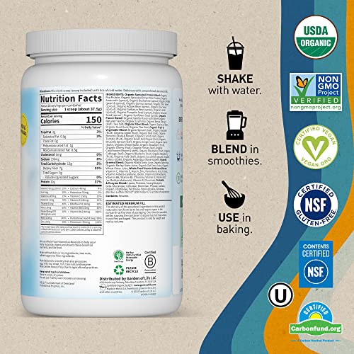 Garden of Life Tasty Organic Vanilla Meal Replacement Shake Vegan - 20g Complete Plant Based Protein, Greens, Rice Protein, Pro & Prebiotics for Easy Digestion – Non-GMO, Gluten-Free, 2.3 LB