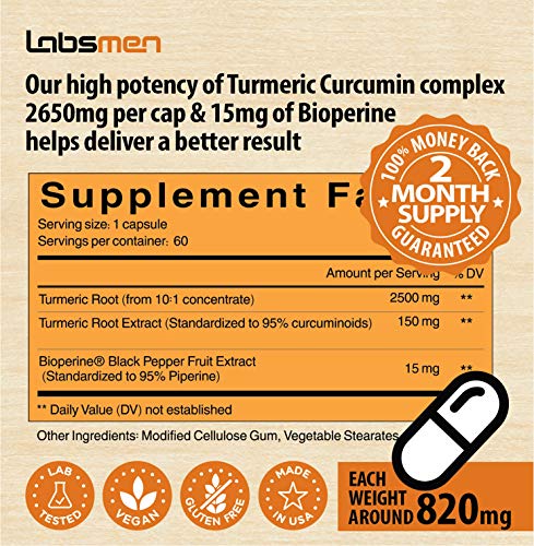 One Vegan Turmeric Curcumin with Black Pepper/Tumeric Curcumin Supplements (Turmeric Capsules) as 20X Max Absorption Joint Support Supplement of 2665mg Curcumin for Joint Health (2-Mons)