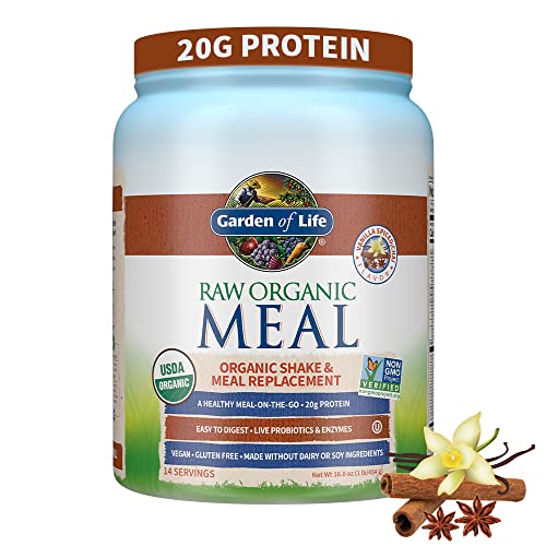 Garden of Life Tasty Organic Vanilla Chai Meal Replacement Shake Vegan - 20g Complete Plant Based Protein, Greens, Rice Protein, Pro & Prebiotics for Easy Digestion – Non-GMO Gluten-Free, 1.2 LB