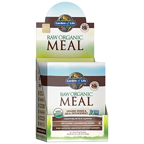 Garden of Life Raw Organic Meal Replacement Powder - Chocolate, 20 Servings (10ct Tray), 20g Plant Based Protein Powder, Superfoods, Greens, Vitamins & Minerals, All-in-One Meal Replacement Shake