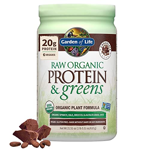 Garden of Life Raw Organic Protein & Greens Chocolate - Vegan Protein Powder for Women and Men, Plant and Pea Protein, Greens & Probiotics - Gluten Free Low Carb Shake Made Without Dairy, 20 Servings