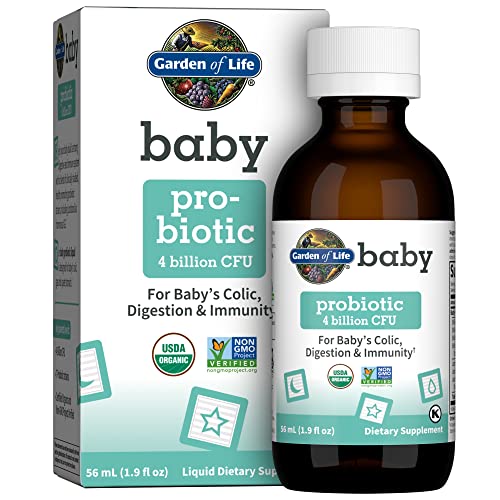 Garden of Life Baby Probiotic Drops for Immune & Digestive Health, Probiotics for Babies, Infants & Toddlers 6-12 Months - 4 Billion CFU - Baby's Organic Daily Colic Support, 56 mL Liquid (1.9 fl oz)