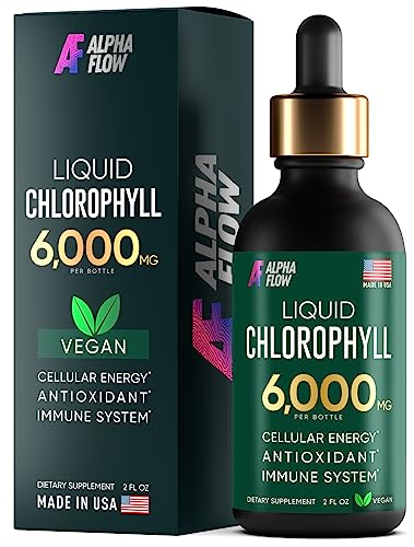 Chlorophyll Liquid Drops 6000 mg - Premium Liquid Chlorophyll Organic Energy Supplements - Pure Green Antioxidant for Immune System, Energy Levels, Digestion & Skin - Non-GMO, Vegan