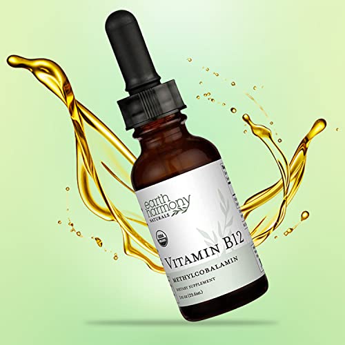 Organic Vegan Vitamin B12 Sublingual Liquid Supplement - 2000mcg Methylcobalamin Drops for Natural Energy, Metabolism Helps with Weight Loss, and Immune System Support - 1 Fl Oz