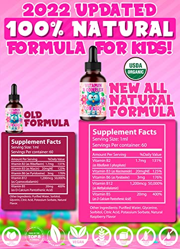 Amay Vitamin B-Complex for Kids Liquid Sublingual Vegan Drops - Premium Supplement Vitamins B b12 b6 b5 b3 & b2 - Fast Absorption Natural Energy Boost, Immune System & Mental Focus Support