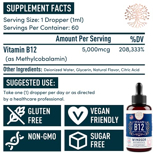 Vegan Vitamin B12 Liquid - Max Strength B12 Vitamins 5000 mcg Methylcobalamin Supplement - Liquid Vitamin B12 Sublingual Drops - Liquid B12 Vitamins Mood, Energy Support - Citrus Flavor B 12, 2oz
