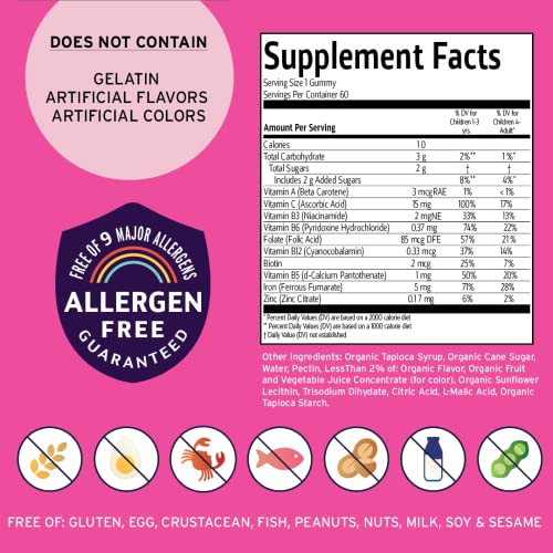Vitamin Friends - Vegan Multivitamin & Iron for Kids - Daily Nutritional Support Gummies w/Ferrous Fumarate B-Complex, Vitamin C, Zinc, Biotin - Body Function & Anemia - Strawberry, (60 Day Supply)