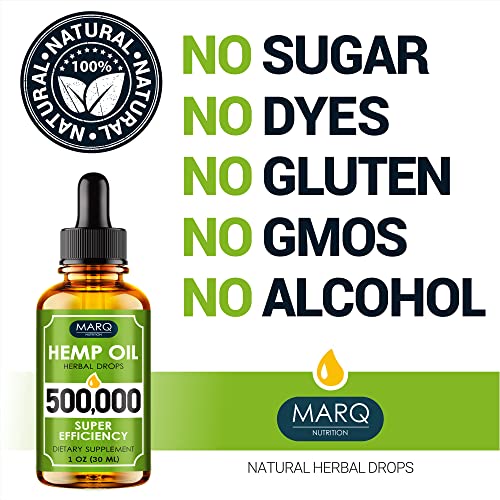 Hemp Seed Oil Drops 500,000 - Natural Omega 3, 6, 9 Source - Grown and Made in USA