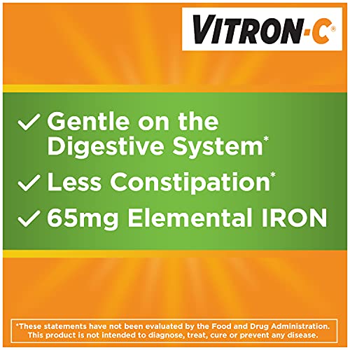 Vitron-C Iron Supplement, Once Daily, High Potency Iron Plus Vitamin C, Dye Free Tablets, 60 Count, 2 Pack