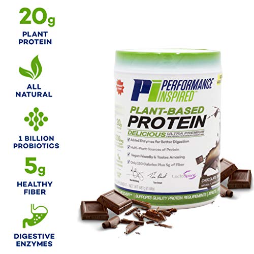 Performance Inspired Nutrition Plant Protein Powder - All Natural - 20G - 1B Probiotics - Digestive Enzymes - Fiber Packed - G Free - Chocolate Delight - 1.5lb
