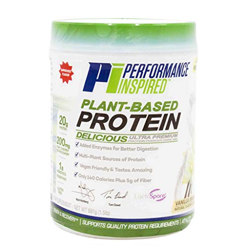 Performance Inspired Nutrition Plant-Based Protein Powder - All Natural - 20G - 1B Probiotics - Digestive Enzymes - Fiber Packed - G Free - Vanilla Bean - 1.5 Lb