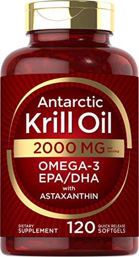 Antarctic Krill Oil 2000 mg 120 Softgels | Omega-3 EPA, DHA, with Astaxanthin Supplement Sourced from Red Krill | Maximum Strength | Laboratory Tested