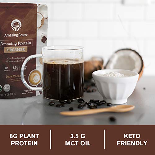 Amazing Grass Amazing Protein Creamer, Plant-Based Protein with Coconut MCT Oil, Dark Chocolate, 12 Servings