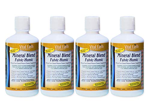 Mineral Blend Fulvic- Humic 32 Fl Oz ( 4 Pack ) Liquid Ionic Trace Mineral Supplement by Vital Earth Minerals