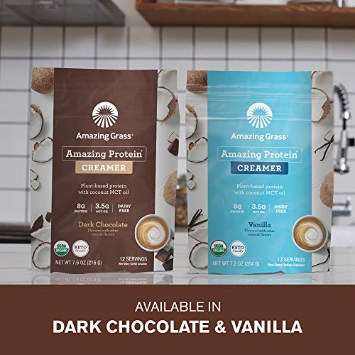 Amazing Grass Amazing Protein Creamer, Plant-Based Protein with Coconut MCT Oil, Dark Chocolate, 12 Servings