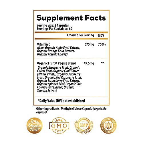 Ideal Infusion Raw Whole Food Vitamin C Complex: Natural Plant Based Vitamin C Supplement - Orange & Berry Blend with Food Based Bioflavanoids (60 Servings) Vegan, No Synthetic Ascorbic Acid