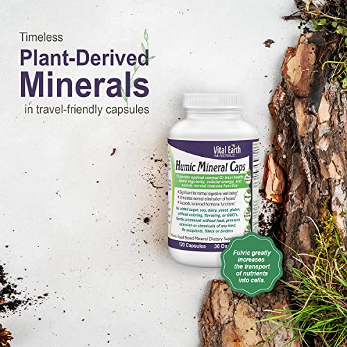 Vital Earth Humic Minerals Capsules - 70+ Trace Minerals with Naturally Occurring Fulvic Acid, Alkalizing Mineral Supplement for Detox, Gut Health, Wellness, 120 Count