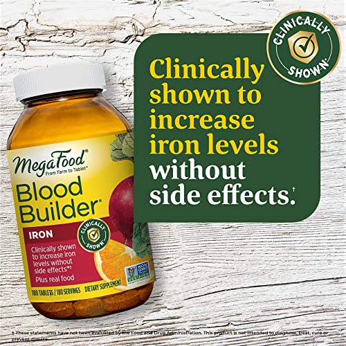 MegaFood Blood Builder - Iron Supplement Shown to Increase Iron Levels without Side Effects - Energy Support with Iron, Vitamin B12, and Folic Acid - Vegan - 180 Tabs