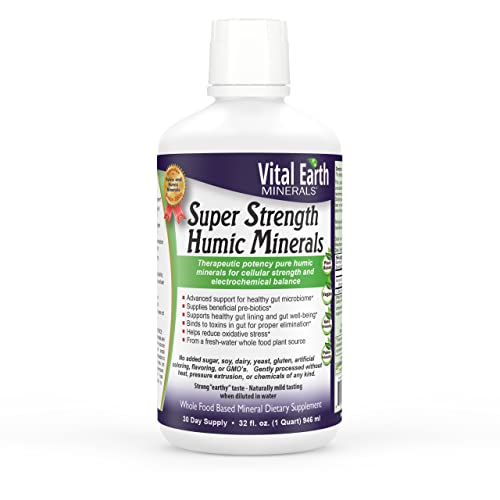 Vital Earth Super Strength Humic Minerals - 70+ Trace Minerals with Naturally Occurring Fulvic Acid, Alkalizing Liquid Mineral Supplement for Detox, Gut Health, Wellness, 32 Fl Oz