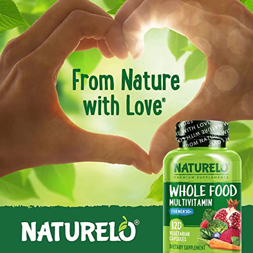 NATURELO Whole Food Multivitamin for Men 50+ - with Vitamins, Minerals, Organic Herbal Extracts - Vegan Vegetarian - for Energy, Brain, Heart and Eye Health - 120 Capsules