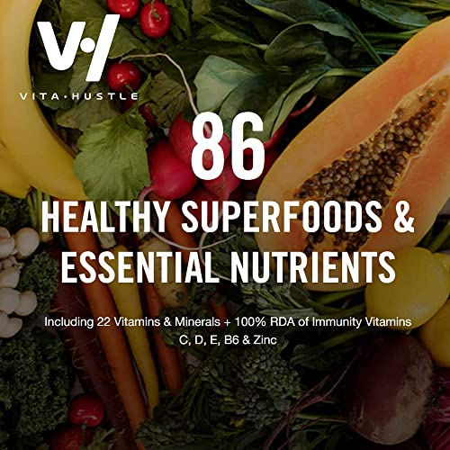 VitaHustle ONE Superfood Plant Based Protein Chocolate, 20G Vegan Protein Meal Replacement, 86 Superfoods, Greens, Probiotics, Gluten Free, Dairy Free, No Added Sugar (Chocolate Cacao)