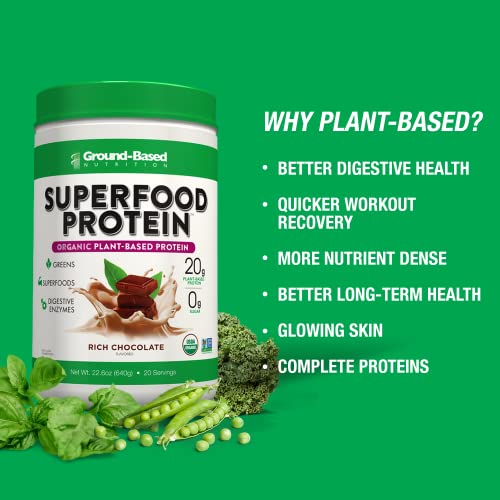Superfood Protein, Plant-Based Protein Powder – Super Food Powder + Essential Greens – Organic, Vegan, Keto, Paleo, Low Calorie High Protein Powder, Non-GMO, Gluten Free - 20 Servings, Creamy Vanilla