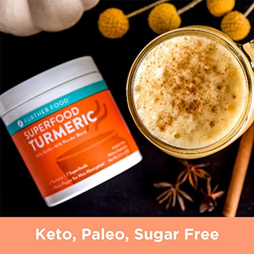Further Food Superfood Turmeric Golden Milk Powder Boosted with 7 Superfoods & Adaptogens | Plant-Based, Sugar-Free, Non-GMO