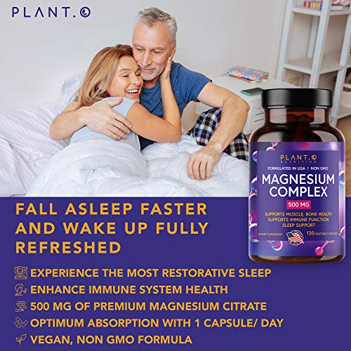 Plant.O Premium Magnesium Supplement [Vegan Oxide & Citrate, 500mg] High Absorption Complex for Sleep, Calm, Muscle Relaxer, Natural Energy, Non-GMO 120 Veggie Capsules