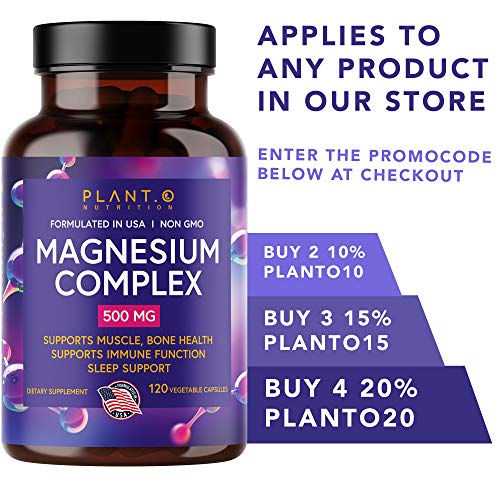Plant.O Premium Magnesium Supplement [Vegan Oxide & Citrate, 500mg] High Absorption Complex for Sleep, Calm, Muscle Relaxer, Natural Energy, Non-GMO 120 Veggie Capsules