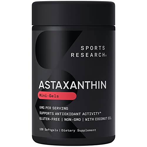 Sports Research Astaxanthin Supplement from Algae - Softgels for Antioxidant Activity, Skin & Eye Health Support - Made with Coconut Oil, Non-GMO Verified & Gluten Free - 6mg, 120 Count
