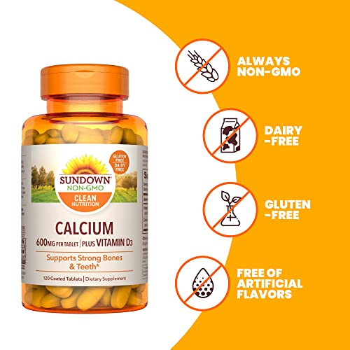 Sundown Calcium Vitamin D3 Tablets, Supports Immune and Bone Health, 600mg Calcium, 250IU Vitamin D3, 120 Coated Tablets