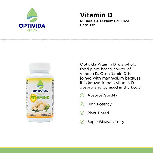 OPTIVIDA Vitamin D3 Vegan Supplement Probiotics and Enzymes | Supports Immune Health, Strong Bones, Teeth, & Muscle Function, Non-GMO, Dairy-Free, Gluten-Free