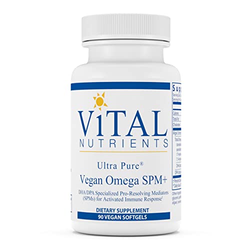 Vital Nutrients Ultra Pure Vegan Omega SPM + | Specialized Pro Resolving Mediators to Support Immune System | DHA and DHA Fatty Acids | Plant-Based algal Oil | Burpless Supplement | 90 Mini Softgels