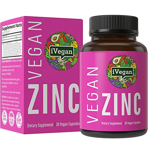 iVegan Raw Zinc Supplement with Vitamin C. High Potency Pure Vegan Zinc 30mg Capsules with 25+ Fruit and Vegetable Ingredients. Non GMO Vitamins, Gluten & Dairy Free Pills