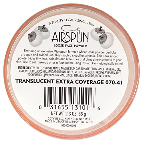 Coty Airspun Face Powder, Translucent Extra Coverage, 2.3 Ounce, Pack of 1