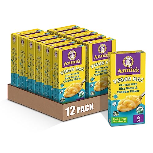 Annie’s Vegan Mac Rice Pasta and Cheddar Flavor Dinner with Organic Gluten Free Pasta, 6 OZ (Pack of 12)