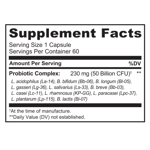 NATURELO Probiotic Supplement - 50 Billion CFU - 11 Strains - One Daily - Helps Support Digestive & Immune Health - Delayed Release - No Refrigeration Needed - 60 Vegan Capsules