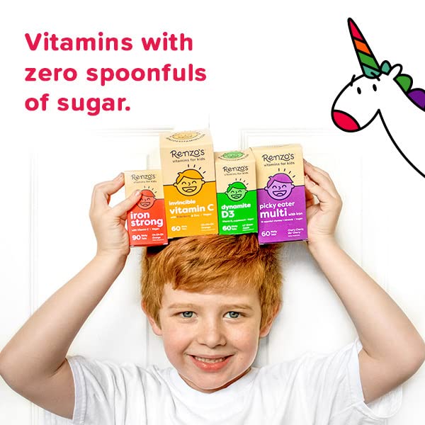 Renzo's Iron Supplements Dissolvable Vegan for Kids Children, Sugar Free for Anemia, Oh-Oh-Oh Orange Flavor, 90 Melty Tabs
