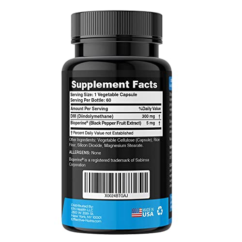 Effective Nutra Dim Supplement 300mg - Extra Strength Diindolylmethane DIM for Men & Women + BioPerine - Estrogen Blocker for Men & Women - Estrogen Balance, Metabolism, Hormone, Menopause, Acne, PCOS