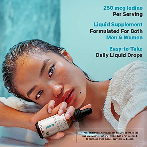 USDA Organic Iodine Drops – 250 Mcg - 1+ Year Supply - Liquid Iodine Supplement – Iodine Drops Solution - Pure, Clear Iodine - Vegan Iodine Liquid Drop