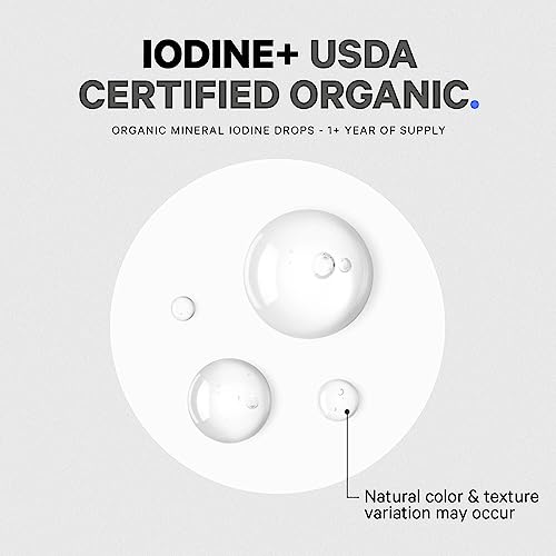 USDA Organic Iodine Drops – 250 Mcg - 1+ Year Supply - Liquid Iodine Supplement – Iodine Drops Solution - Pure, Clear Iodine - Vegan Iodine Liquid Drop