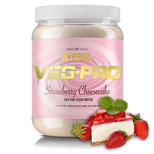 Steel Supplements Veg-PRO | Vegan Protein Powder, Strawberry Cheesecake | 25 Servings (1.65lbs) | Organic Protein Powder with BCAA Amino Acid | Gluten Free | Non Dairy | Low Carb Formula