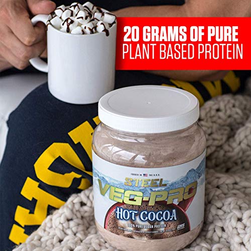 Steel Supplements Veg-PRO | Vegan Protein Powder, Hot Cocoa | 25 Servings (1.65lbs) | Organic Protein Powder with BCAA Amino Acid | Gluten Free | Non Dairy | Low Carb Formula