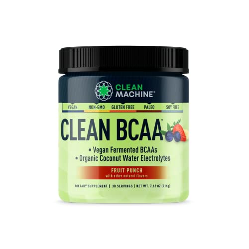 Clean BCAA - 2:1:1 Food Sourced Vegan BCAAs Powder & Coconut Water Electrolytes Recovery & Amino Energy Supplement - Award Winning Vegan Amino Acid Supplement - Fruit Punch - 222g