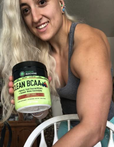 Clean BCAA - 2:1:1 Food Sourced Vegan BCAAs Powder & Coconut Water Electrolytes Recovery & Amino Energy Supplement - Award Winning Vegan Amino Acid Supplement - Fruit Punch - 222g