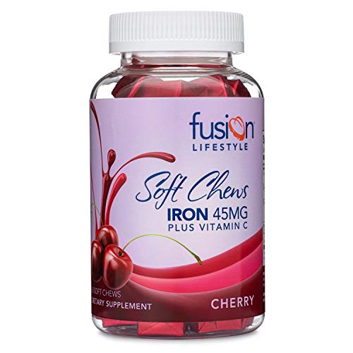 Fusion Lifestyle Iron Supplement for Women and Men, Cherry Flavored Iron Soft Chew Plus Vitamin C for Iron Deficiency and Anemia, 2 Month Supply, 60 Count