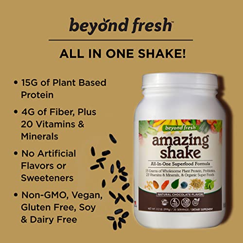 Beyond Fresh Amazing Shake, Superfood Formula, Plant Protein Based, Low Net Carbs, Wholefood Protein, Meal Replacement, Natural Chocolate Flavor, 999 Grams, White