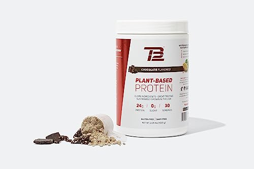 TB12 Plant Based Protein Powder by Tom Brady, 24g of Vegan Pea Protein, Low Sugar, Low Carb, Non-GMO, Meal Replacement, Keto Friendly, Paleo, Sugar Free, Chocolate Flavor (30 Servings/2.25lbs)