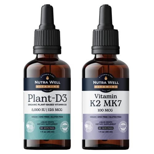 Per Se Labs Pack of 2 - D3+K2 Liquid Drops, Vegan Plant-Based Vitamin D3 Liquid 5000 IU, Concentrated Organic Non-GMO&Gluten Free D3&K2 MK7, Fast Absorb