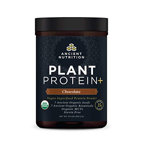 Ancient Nutrition Plant Based Protein Powder, Plant Protein+, Chocolate, Organic Vegan Superfoods Supplement, 15g Protein Per Serving, Gluten Free, Paleo Friendly 12 Serving